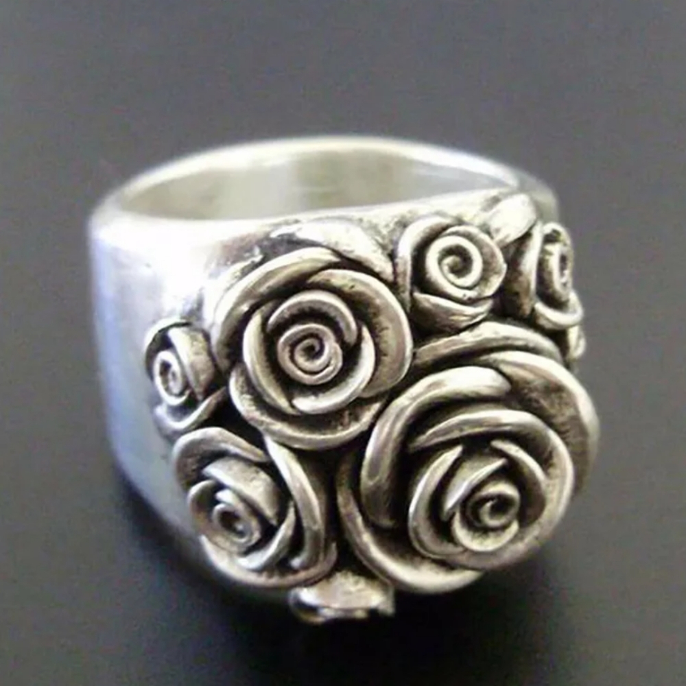 NEW Silver Multi 3D Rose Wide Band Flower Ring - Picture 2 of 4